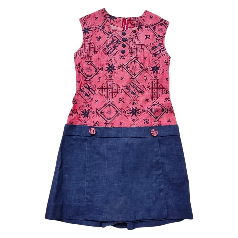 Vintage Handmade Red and Blue Romper Dress. Sz. S